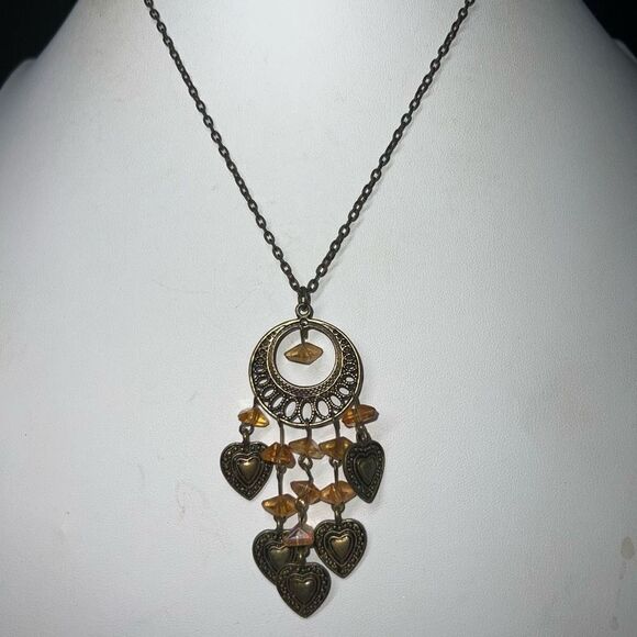 Boho Burnished Gold Tone And Bead Statement Necklace - Picture 4 of 6